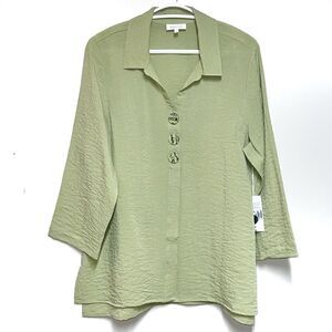 NWT Habitat Clothes to Live In Fern Color Marble Button Crinkle Swing Top L/XL